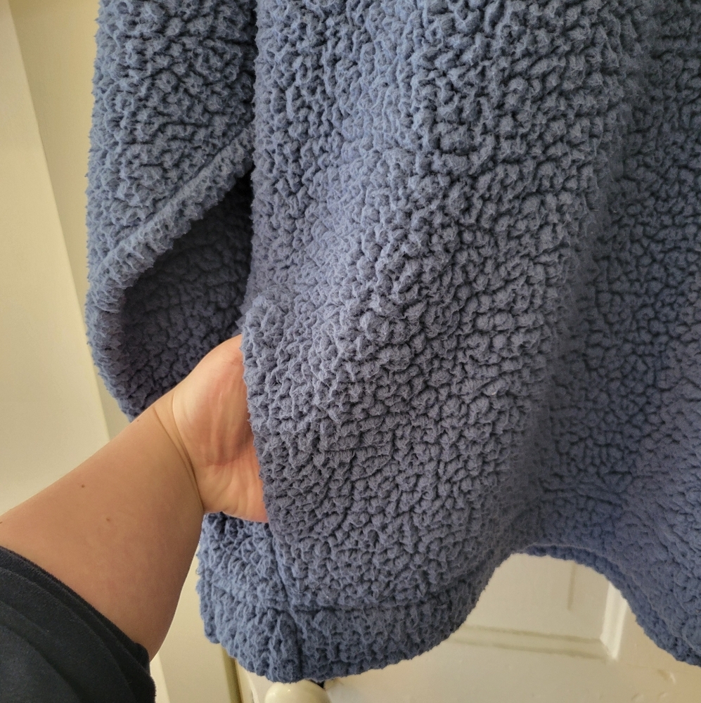 Aerie Denim Blue Long Sleeve Quarter Zip Sherpa Pullover Fleece Size XL - Picture 5 of 10